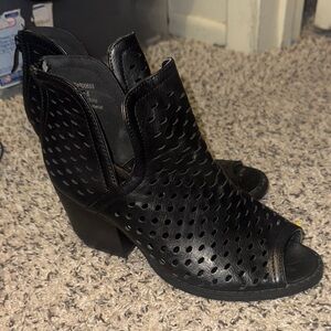 Black Perforated Open Toe Ankle Boots